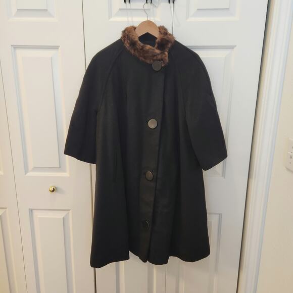 Arnold Constable Fifth Avenue Women's Black Vintage Coat Mink Collar Large